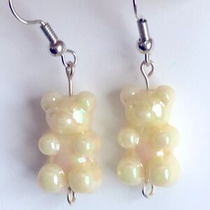 New Gummy Bear Earrings Pastel Yellow Iridescent Shiny Handmade Girls Kids Gifts